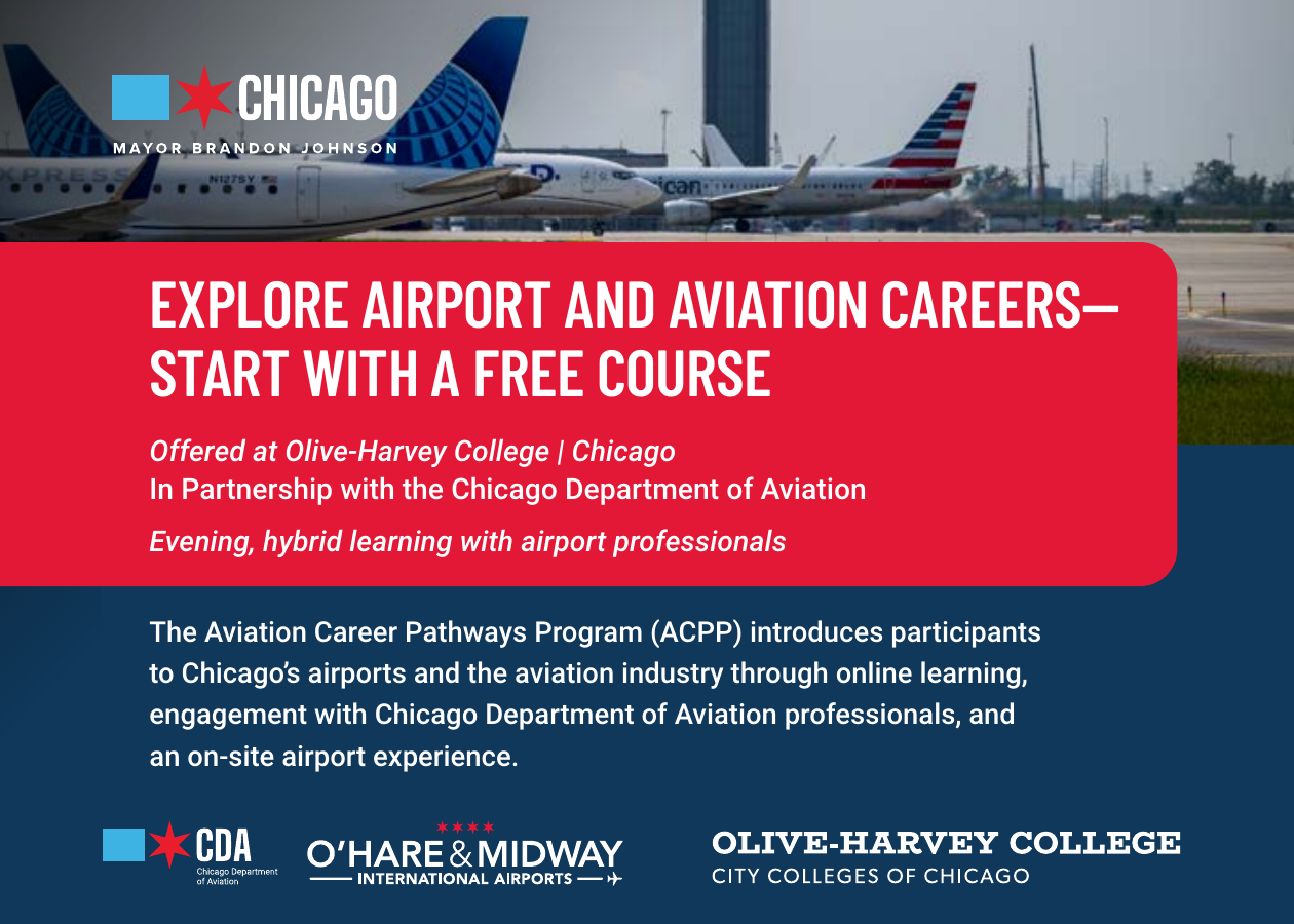 Aviation Career Pathways Program postcard with aircraft and course introduction