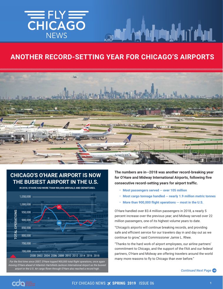 FlyChicago News newsletter cover with an aerial view of O’Hare