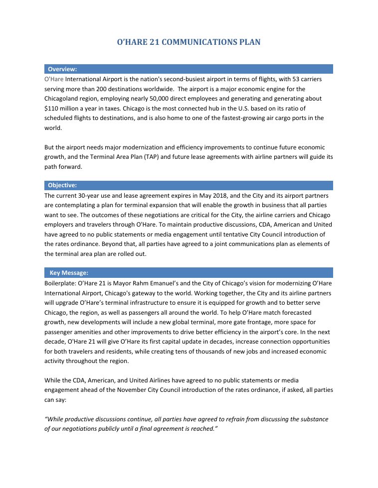O’Hare 21 Communications Plan document cover