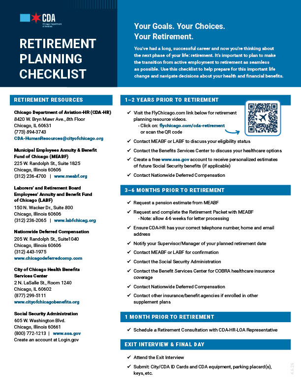 CDA retirement planning checklist cover
