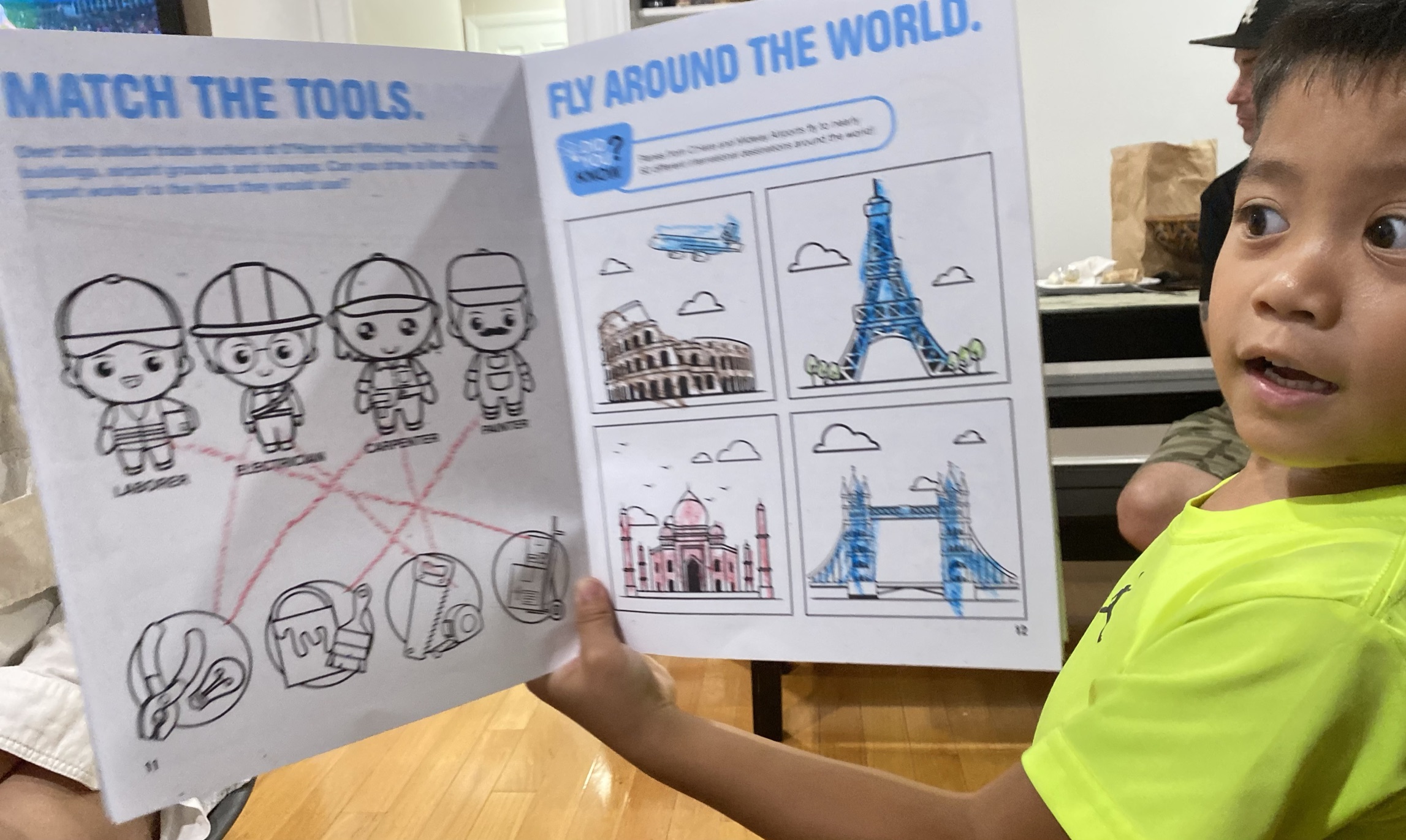 Child's colorful airport artwork