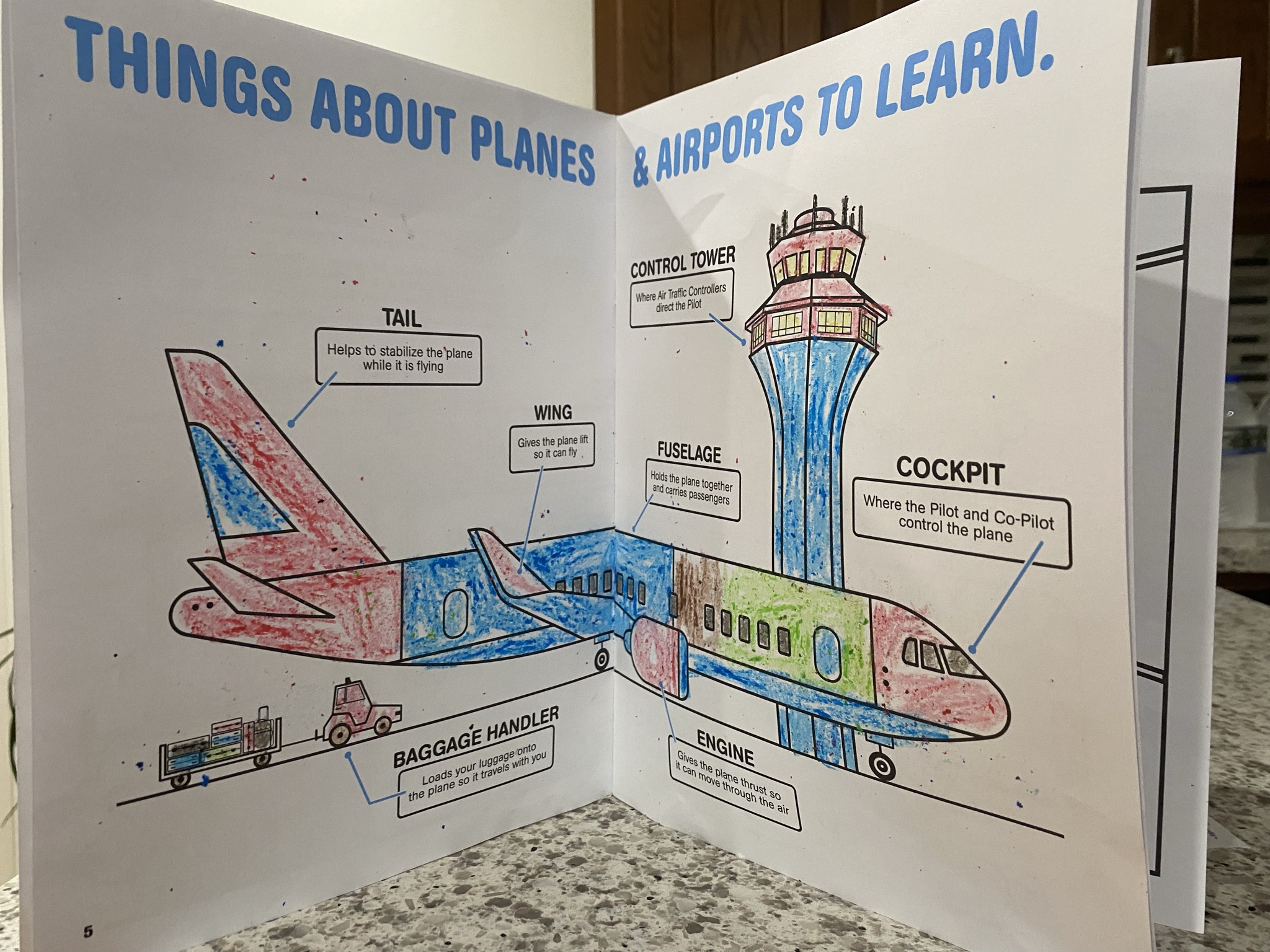 Airport-themed artwork created by a young traveler